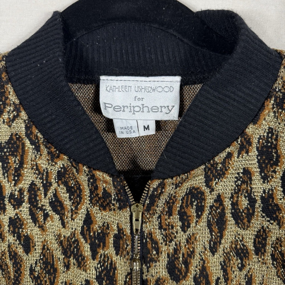 Vintage Kathleen Usherwood for Periphery Leopard  Bomber‎ Jacket Gold Black M - Picture 3 of 9
